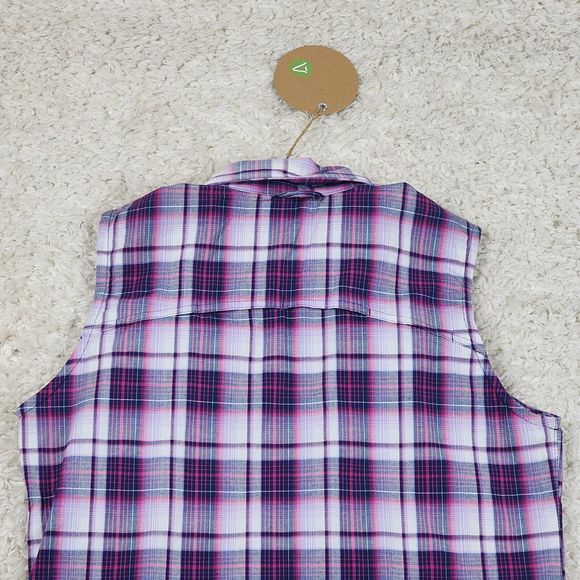 Dakini Plaid Boyfriend Shirt Womens Small Purple Stretch Hidden Pocket Vented - Picture 6 of 9